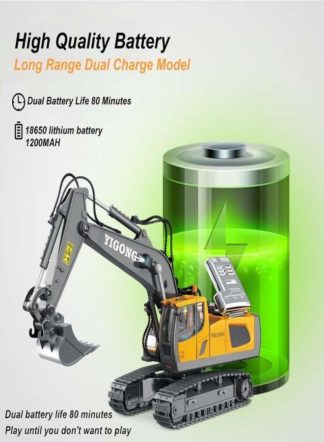 JOYJAY 11 Channels RC Excavator 2.4Ghz Construction Vehicle Remote Control Engineering Alloy RC Excavator Toy - 1/20 Scale Construction Vehicle with Metal Shovel Toy for Kids & Adults - Image 2